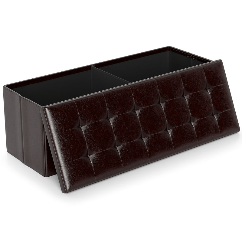 43 Inches Folding Storage Ottoman Bench Foot Rest Stool End of Bed Bench-Brown