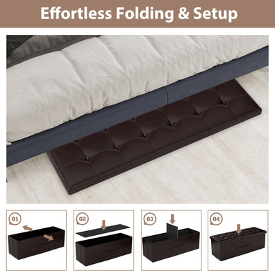 43 Inches Folding Storage Ottoman Bench Foot Rest Stool End of Bed Bench-Brown