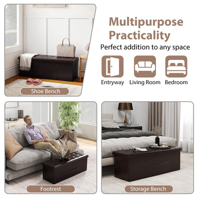 43 Inches Folding Storage Ottoman Bench Foot Rest Stool End of Bed Bench-Brown