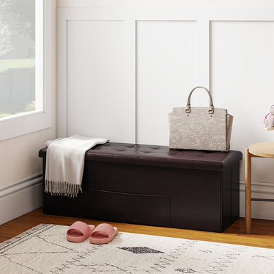 43 Inches Folding Storage Ottoman Bench Foot Rest Stool End of Bed Bench-Brown