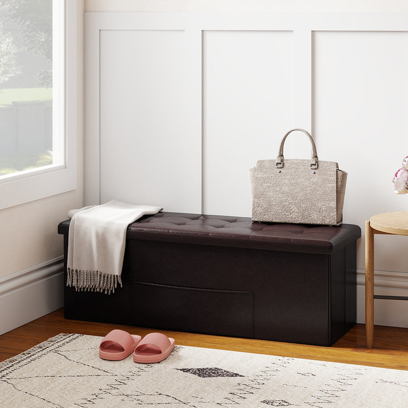 43 Inches Folding Storage Ottoman Bench Foot Rest Stool End of Bed Bench-Brown