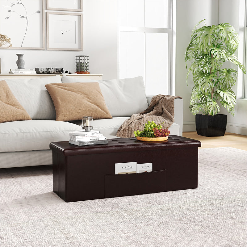43 Inches Folding Storage Ottoman Bench Foot Rest Stool End of Bed Bench-Brown