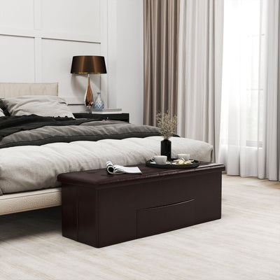43 Inches Folding Storage Ottoman Bench Foot Rest Stool End of Bed Bench-Brown