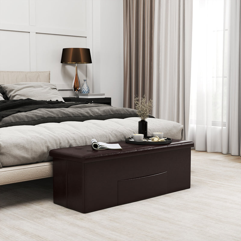 43 Inches Folding Storage Ottoman Bench Foot Rest Stool End of Bed Bench-Brown