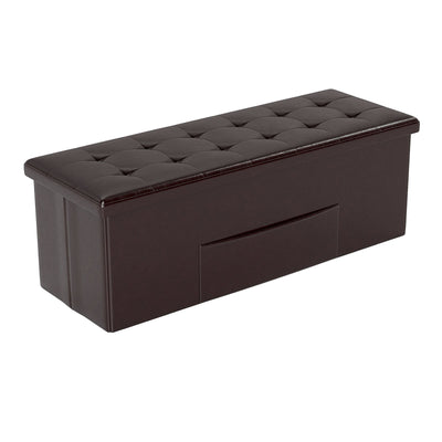 43 Inches Folding Storage Ottoman Bench Foot Rest Stool End of Bed Bench-Brown