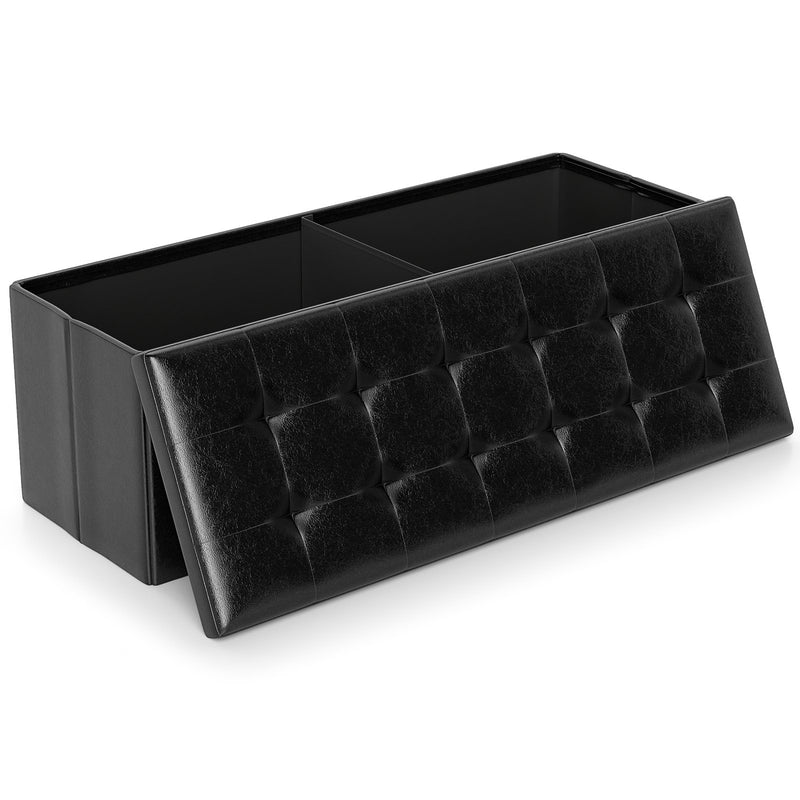 43 Inches Folding Storage Ottoman Bench Foot Rest Stool End of Bed Bench-Black
