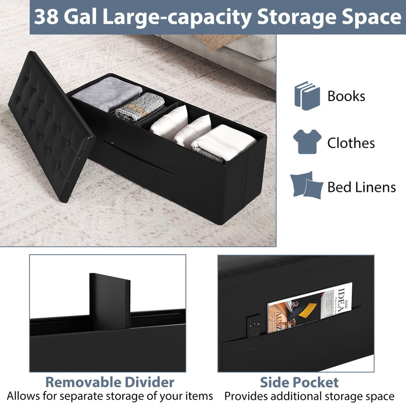 43 Inches Folding Storage Ottoman Bench Foot Rest Stool End of Bed Bench-Black