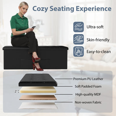 43 Inches Folding Storage Ottoman Bench Foot Rest Stool End of Bed Bench-Black