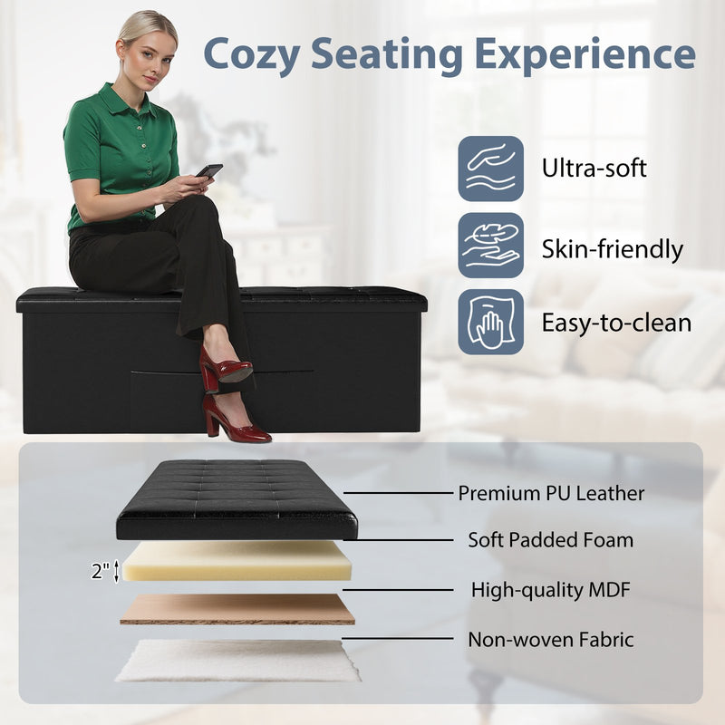 43 Inches Folding Storage Ottoman Bench Foot Rest Stool End of Bed Bench-Black