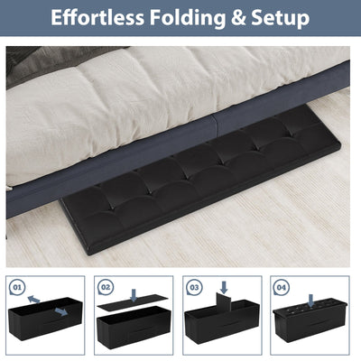 43 Inches Folding Storage Ottoman Bench Foot Rest Stool End of Bed Bench-Black