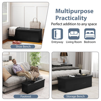 43 Inches Folding Storage Ottoman Bench Foot Rest Stool End of Bed Bench-Black