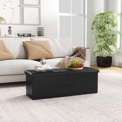 43 Inches Folding Storage Ottoman Bench Foot Rest Stool End of Bed Bench-Black