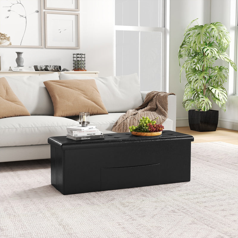 43 Inches Folding Storage Ottoman Bench Foot Rest Stool End of Bed Bench-Black
