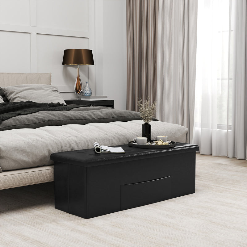 43 Inches Folding Storage Ottoman Bench Foot Rest Stool End of Bed Bench-Black