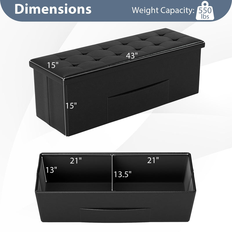 43 Inches Folding Storage Ottoman Bench Foot Rest Stool End of Bed Bench-Black