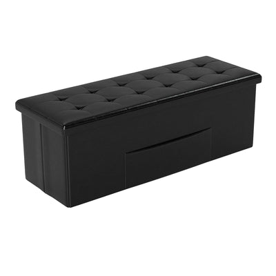 43 Inches Folding Storage Ottoman Bench Foot Rest Stool End of Bed Bench-Black