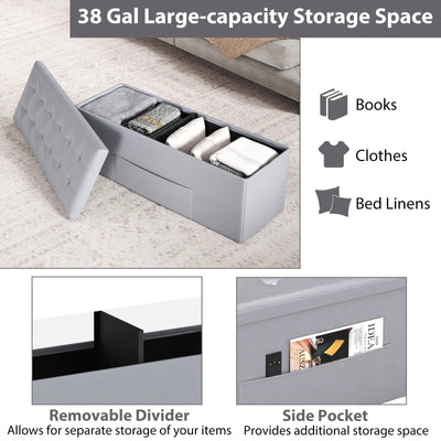 43 Inches Folding Storage Ottoman Bench Foot Rest Stool End of Bed Bench-Gray