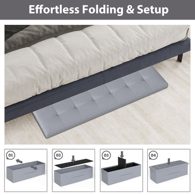 43 Inches Folding Storage Ottoman Bench Foot Rest Stool End of Bed Bench-Gray