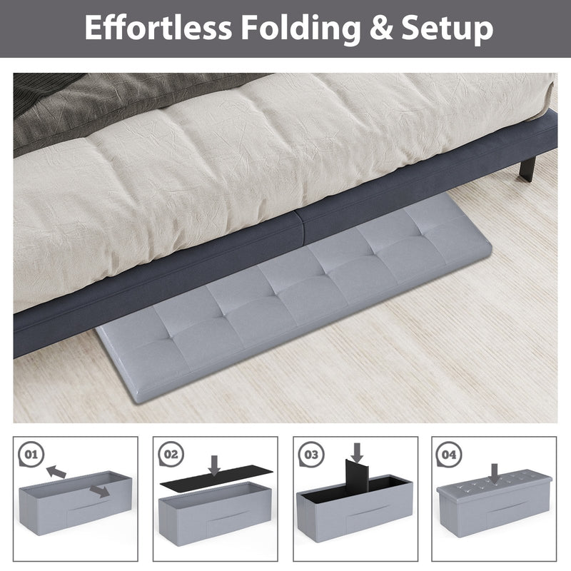 43 Inches Folding Storage Ottoman Bench Foot Rest Stool End of Bed Bench-Gray