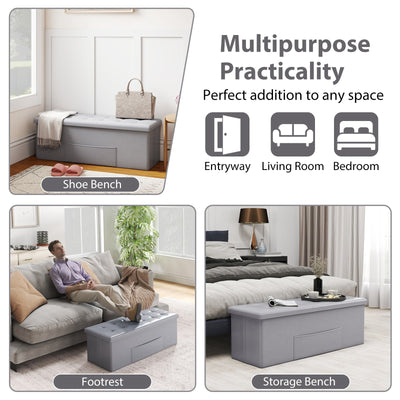 43 Inches Folding Storage Ottoman Bench Foot Rest Stool End of Bed Bench-Gray