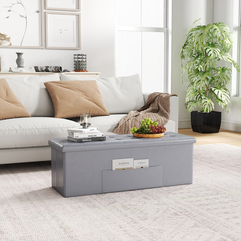 43 Inches Folding Storage Ottoman Bench Foot Rest Stool End of Bed Bench-Gray