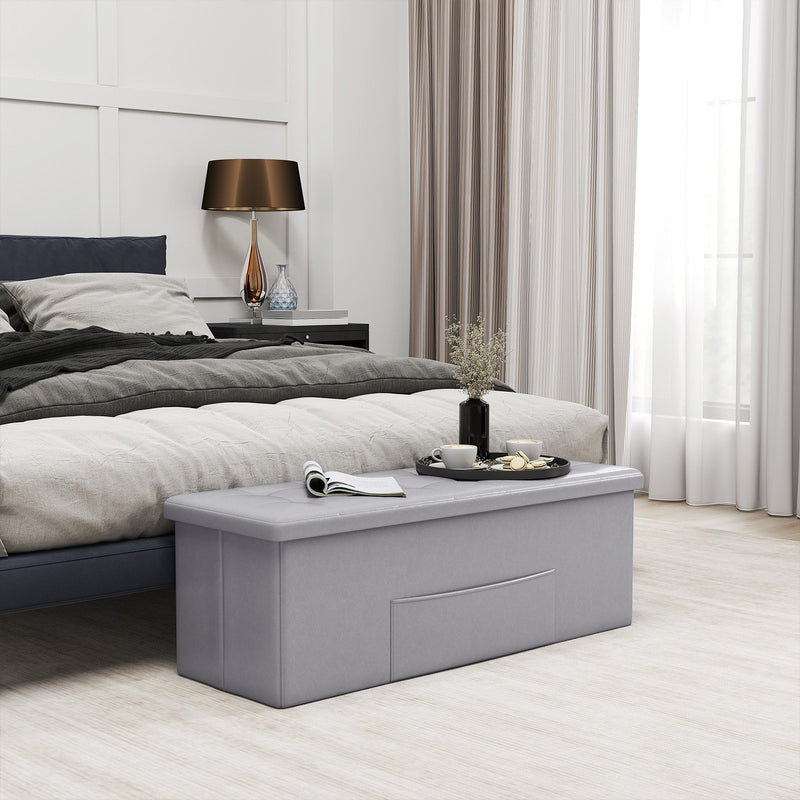 43 Inches Folding Storage Ottoman Bench Foot Rest Stool End of Bed Bench-Gray