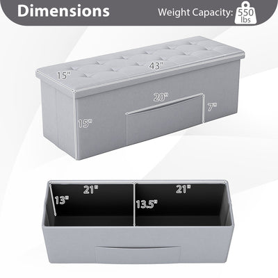 43 Inches Folding Storage Ottoman Bench Foot Rest Stool End of Bed Bench-Gray