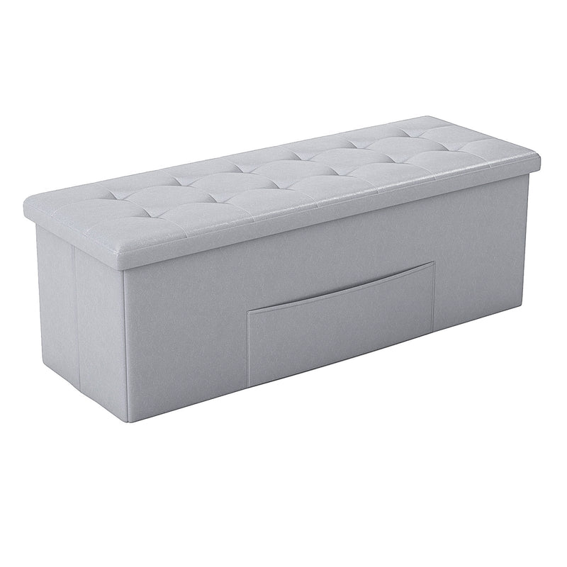 43 Inches Folding Storage Ottoman Bench Foot Rest Stool End of Bed Bench-Gray