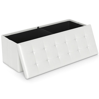 43 Inches Folding Storage Ottoman Bench Foot Rest Stool End of Bed Bench-White