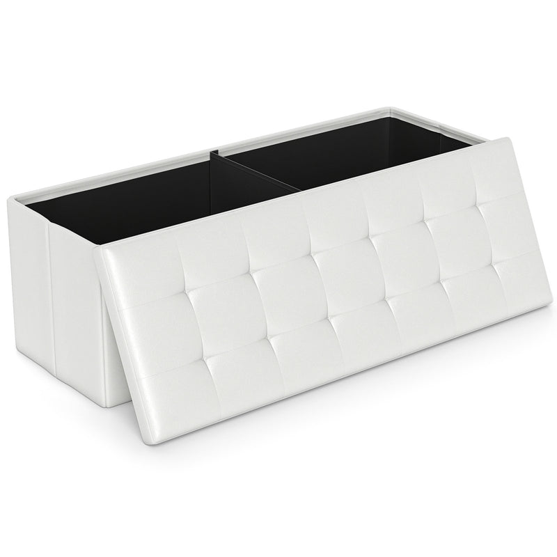 43 Inches Folding Storage Ottoman Bench Foot Rest Stool End of Bed Bench-White
