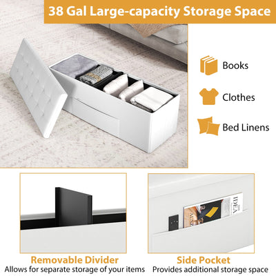 43 Inches Folding Storage Ottoman Bench Foot Rest Stool End of Bed Bench-White
