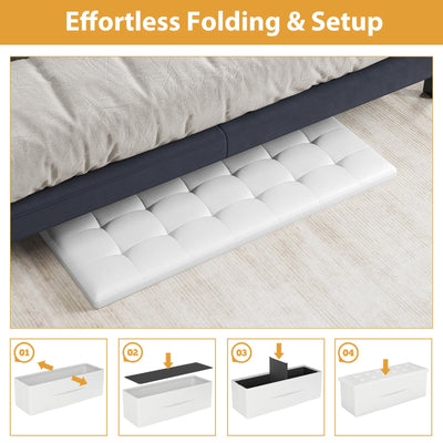 43 Inches Folding Storage Ottoman Bench Foot Rest Stool End of Bed Bench-White
