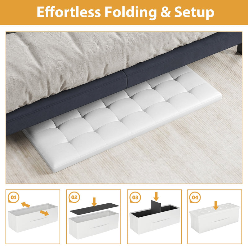 43 Inches Folding Storage Ottoman Bench Foot Rest Stool End of Bed Bench-White