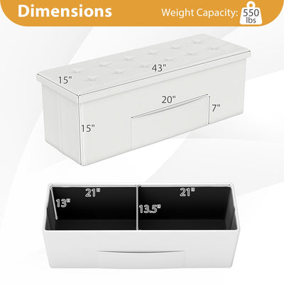 43 Inches Folding Storage Ottoman Bench Foot Rest Stool End of Bed Bench-White