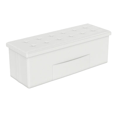43 Inches Folding Storage Ottoman Bench Foot Rest Stool End of Bed Bench-White