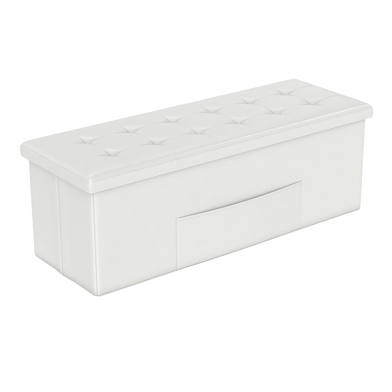 43 Inches Folding Storage Ottoman Bench Foot Rest Stool End of Bed Bench-White