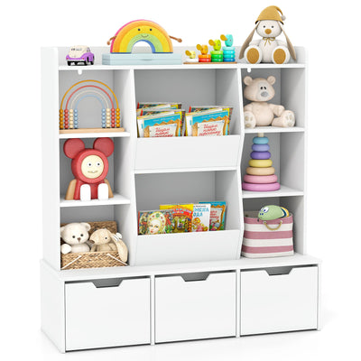 47" Children Bookcase Toy Storage Organizer Versatile Storage Cabinet-White