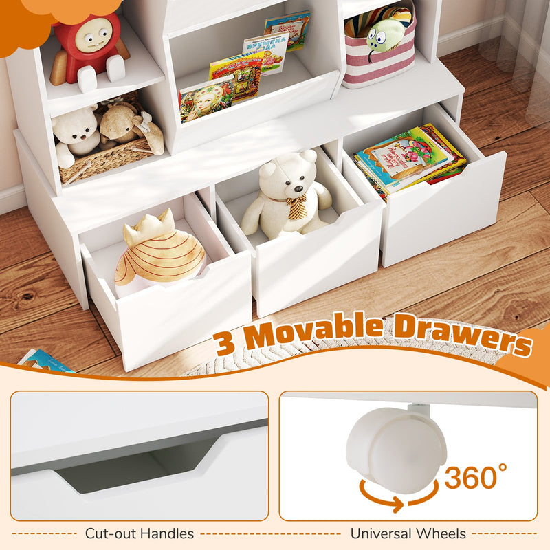 47" Children Bookcase Toy Storage Organizer Versatile Storage Cabinet-White