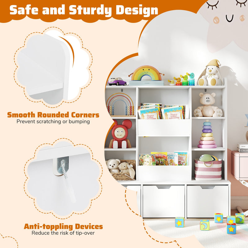 47" Children Bookcase Toy Storage Organizer Versatile Storage Cabinet-White