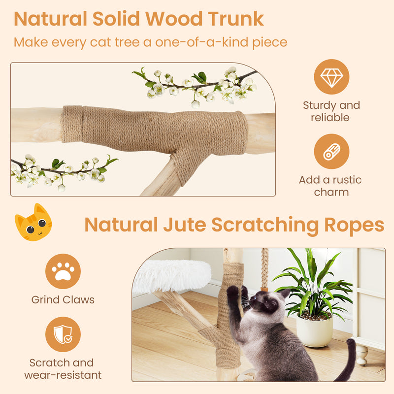 48.5 Inch Solid Wood Cat Tree with Hanging Cradle and Jute Scratching