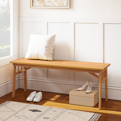 48 Inches Acacia Wood Bench with Breathable Slat Seat and Stable Triangular Structure-1