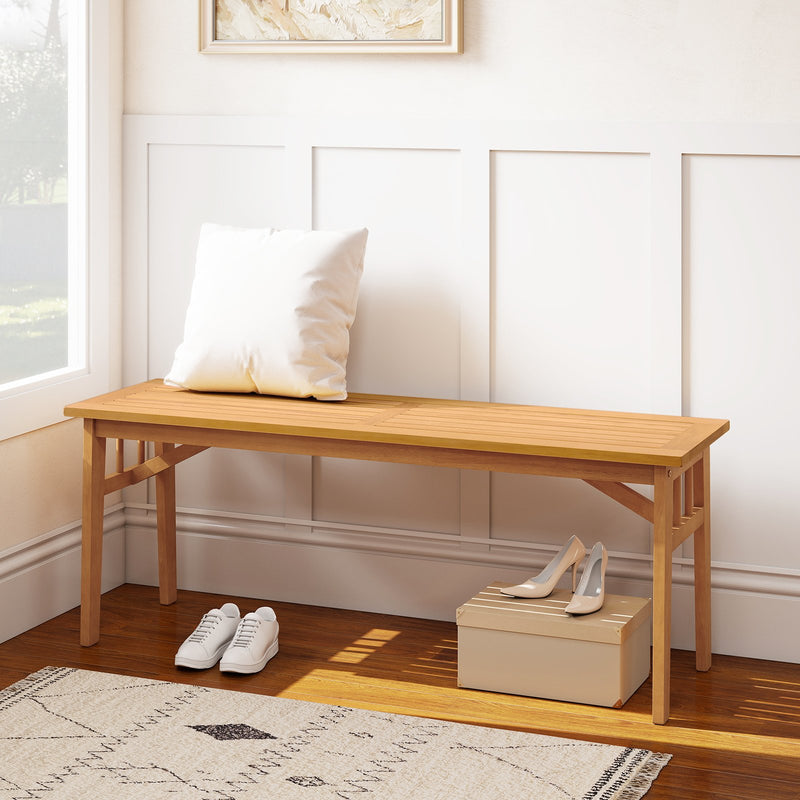 48 Inches Acacia Wood Bench with Breathable Slat Seat and Stable Triangular Structure-1