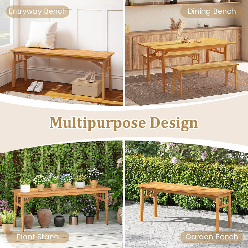 48 Inches Acacia Wood Bench with Breathable Slat Seat and Stable Triangular Structure-1