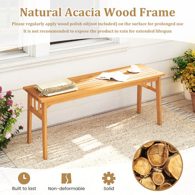 48 Inches Acacia Wood Bench with Breathable Slat Seat and Stable Triangular Structure-1