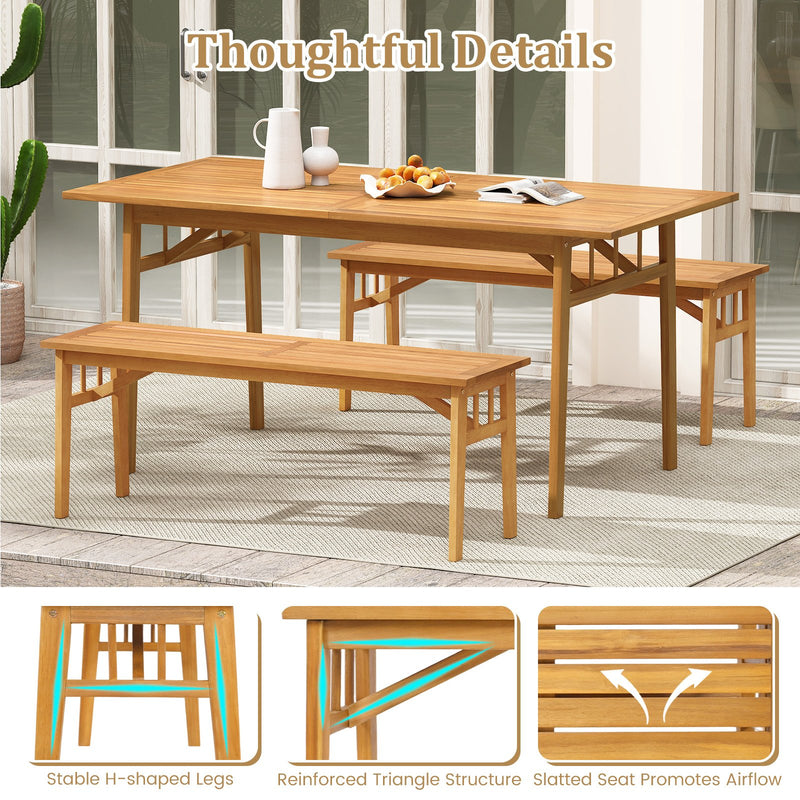 48 Inches Acacia Wood Bench with Breathable Slat Seat and Stable Triangular Structure-2