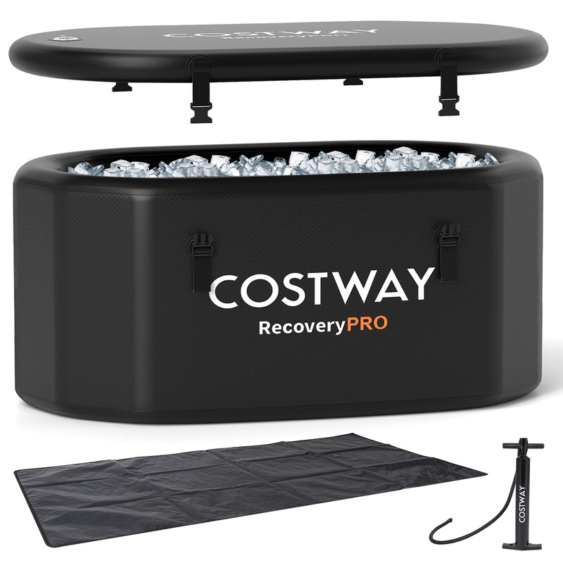 Costway- XL 129 Gal Oval Ice Bath Tub with Cover and Hand Pump for Athletes