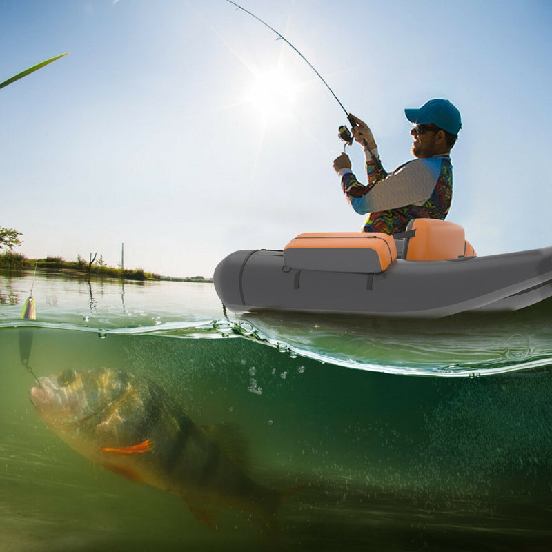 *Inflatable Fishing Float Tube with Pump Storage Pockets and Fish Ruler - Gray