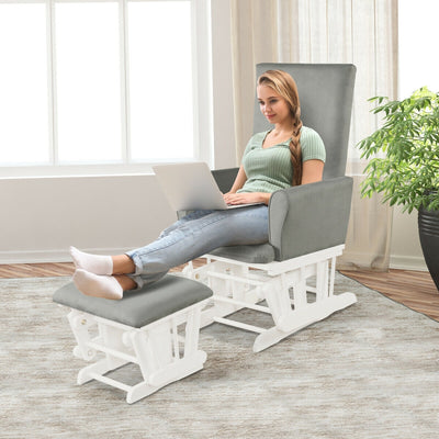 Baby Nursery Relax Rocker Rocking Chair Glider & Ottoman Set-Gray