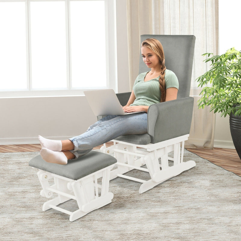 Baby Nursery Relax Rocker Rocking Chair Glider & Ottoman Set-Gray