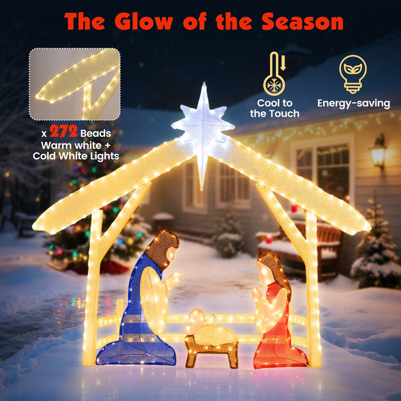 4 Ft Lighted Nativity Scene Pre-lit Christmas Holy Family Set